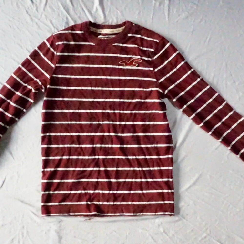Hollister Marroon/White Striped Long Sleeve Shirt